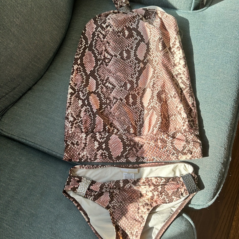 Michael Kors Snake Print Swimwear in Brown and Cream beautiful halter style